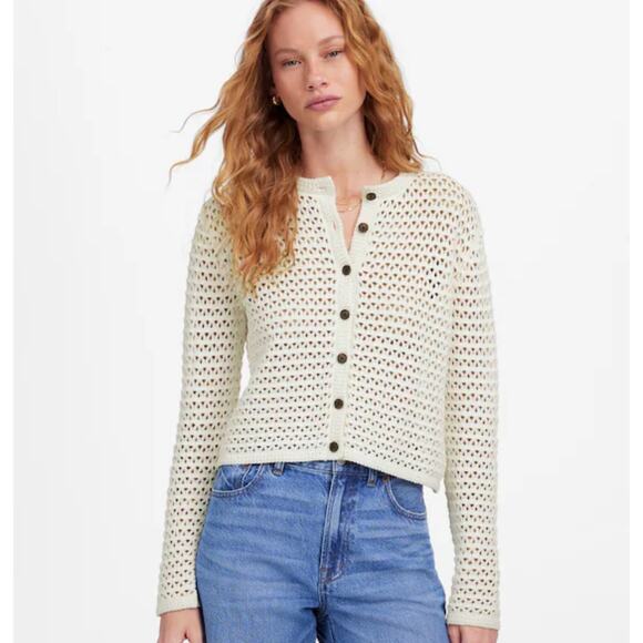 NWT Madewell Open-Stitch Crewneck Sweater In Lighthouse Size Large - Picture 1 of 7